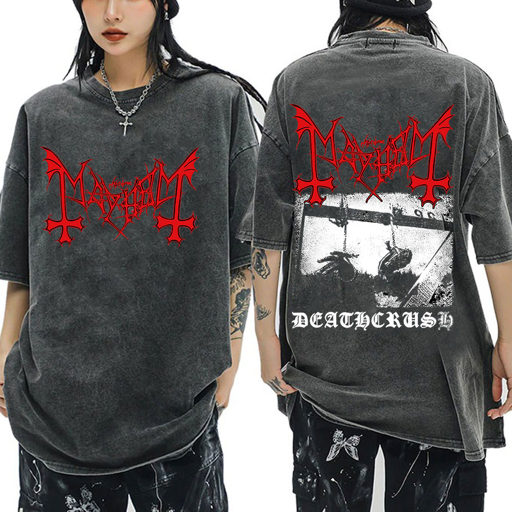 Crossfit Mayhem - Darkthrone Mayhem Vintage ล้างเสื้อยืดโลหะสีดํา Rock Band
