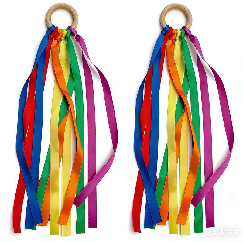 Gymnastic Ring Wood - วิ้งค์สายรุ้งพร้อมห่วงไม้ อุปกรณ์เต้นรำและยิมนาสติกสำหรับเด็กชายและเด็กหญิง เหมาะสำหรับงานปาร์ตี้