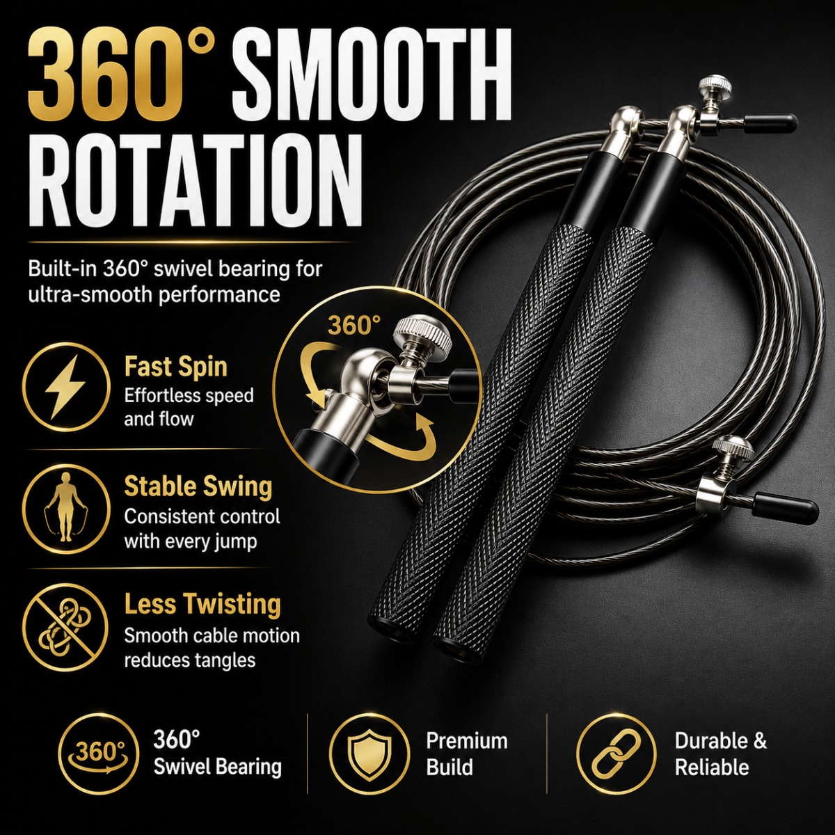 Jump Rope Speed Bearing - เชือกกระโดดแบบหมุนได้ 360 องศา พร้อมลูกปืน ปรับความยาวได้ สายเหล็ก