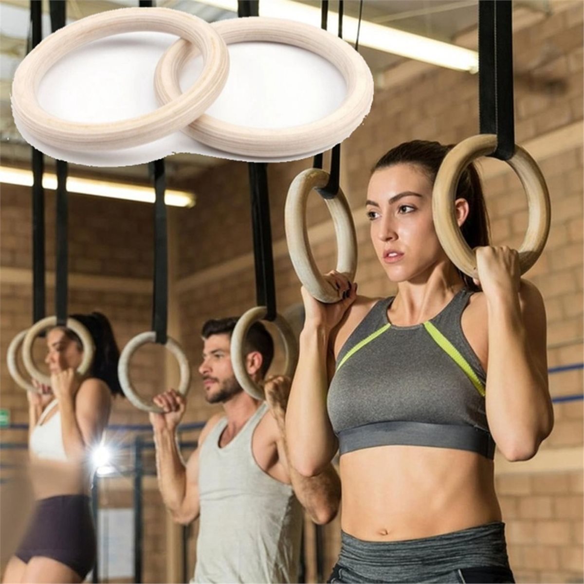Gymnastic Ring Wood - โปรโมชั่นฤดูร้อน ชุด 2 ชิ้น ห่วงยิมนาสติกไม้แบบพกพา สำหรับออกกำลังกายที่บ้าน